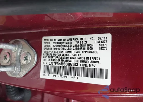 2011 Honda Accord Crosstour Ex-L z USA, uszkodzony, nr VIN 5J6TF2H50BL007503